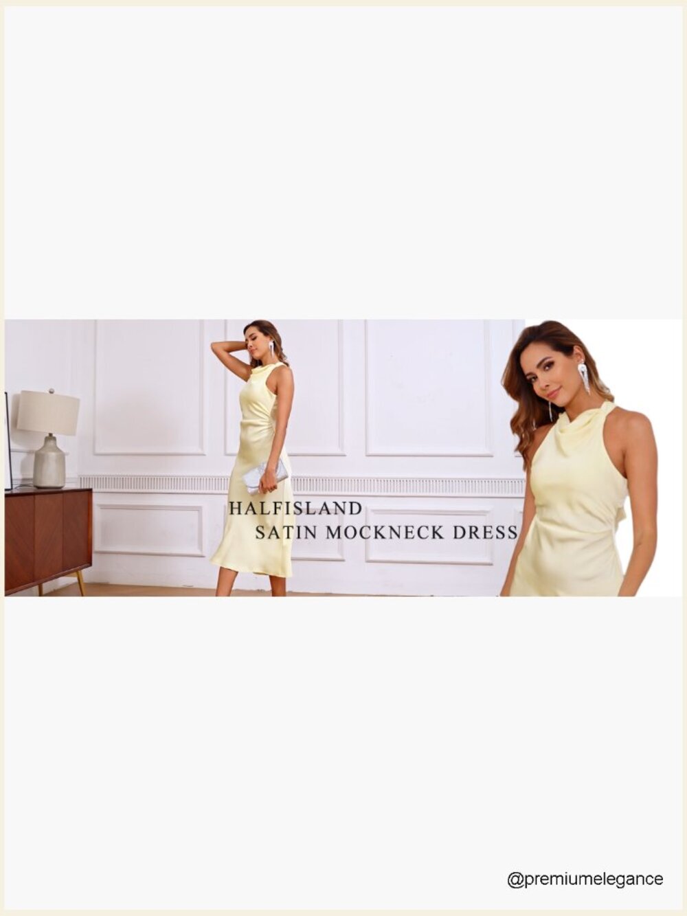 Elegant Satin Mock Neck Backless Midi Dress - Picture 7 of 7